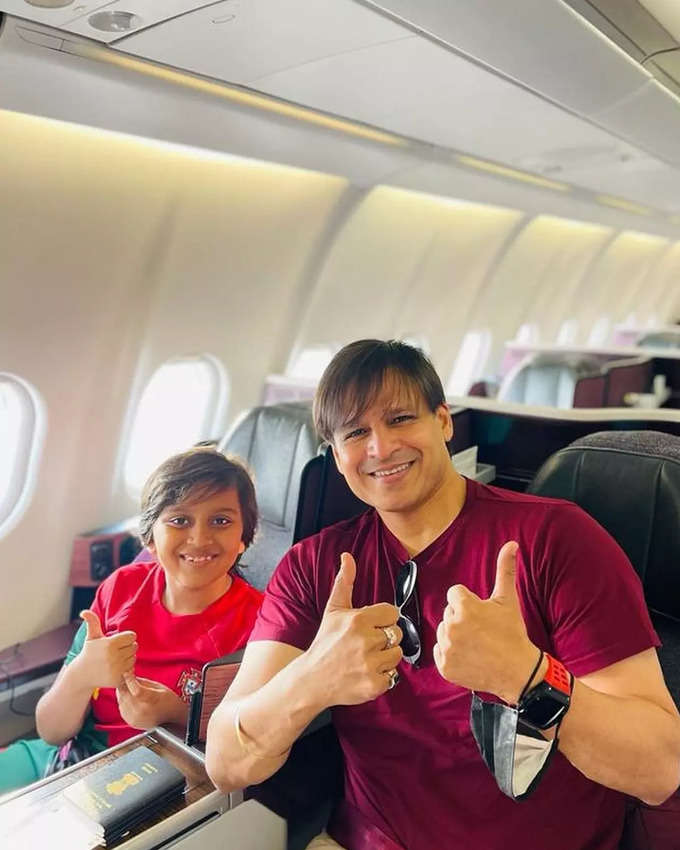 Vivek Oberoi with Son After watching FIFA live