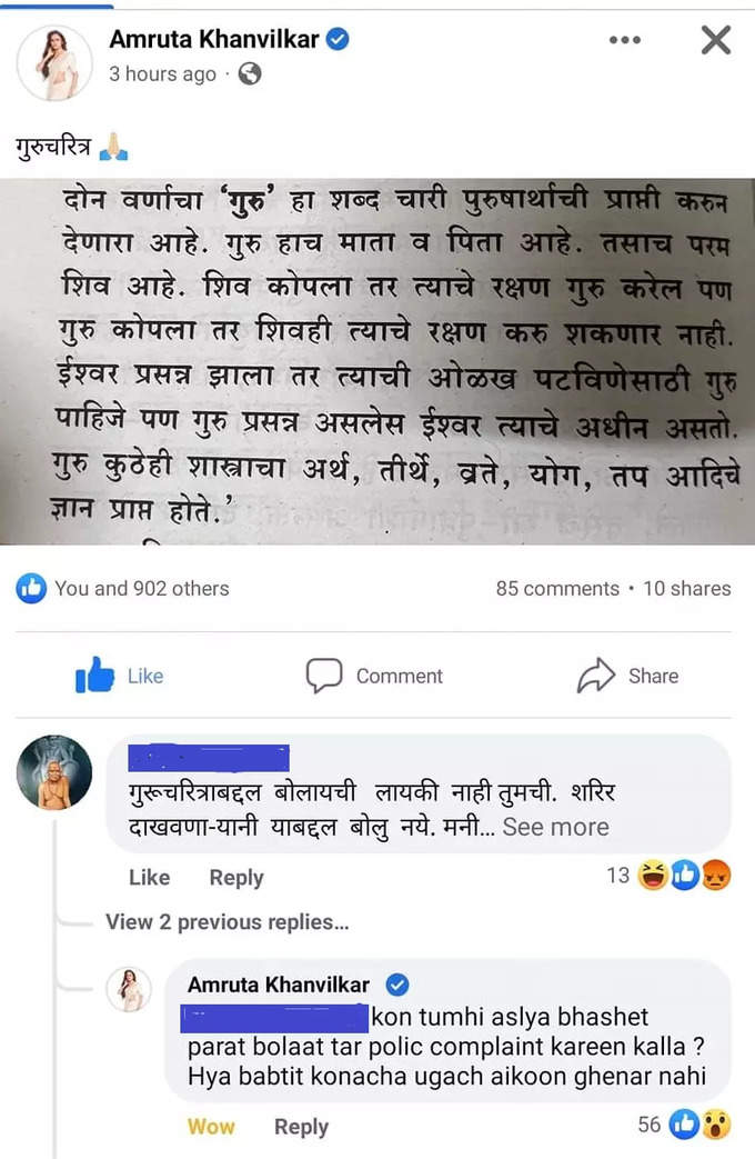 गुरुचरित्राबाबत बोलायची लायकी नाही, शरीर दाखवणाऱ्यांनी… युजरच्या कमेंटवर काय म्हणाली अमृता खानविलकर?