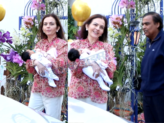 Mukesh Ambani drove his own car for his grandkids, while Nita Ambani grabbed everyone's attention in a pink top. | Hits Times 96477878 | Hits Times