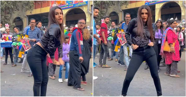 Viral Dance Video: भरे बाजार में 'बेशरम रंग' पर लड़की ने किया डांस, मजेदार है बगल से गुजर रही आंटी का रिएक्‍शन